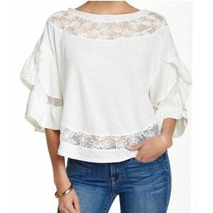 Free People NWT Love Affair Bell Sleeve Ivory 100% Cotton Lace Top MSRP $128 M